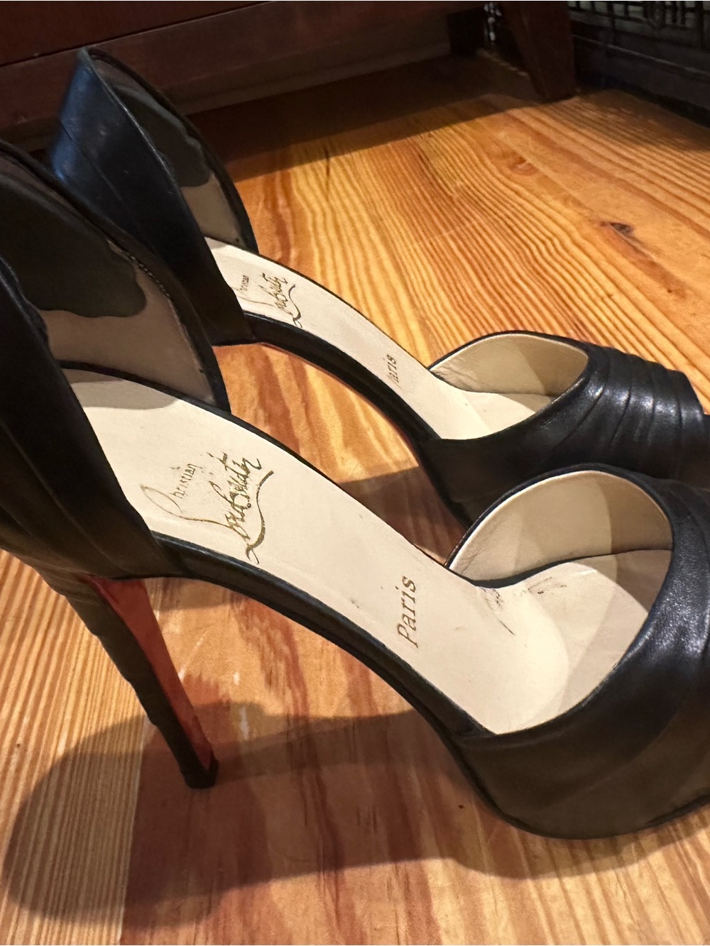 Christian Louboutin Black Leather D'Orsay Pumps with Red Soles